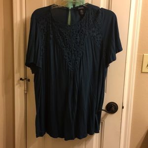 Blue blouse with lace embellishments